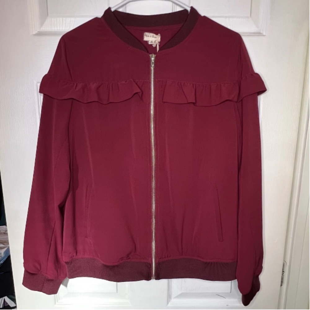 Boutique Ruffled Maroon Women’s Jacket | Hem & Thread coat | Medium NWT Cardigan